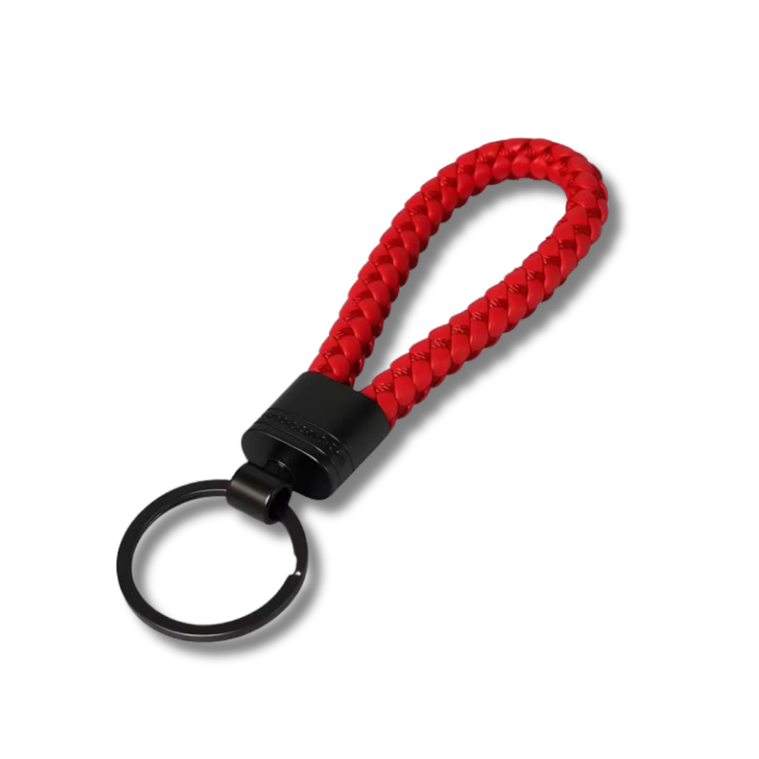 Geflochtener Schlüsselbund aus Kunstleder, Rot, 12.2 cm
