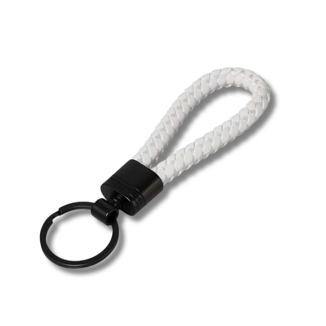 Geflochtener Schlüsselbund aus Kunstleder, Weiss, 12.2 cm
