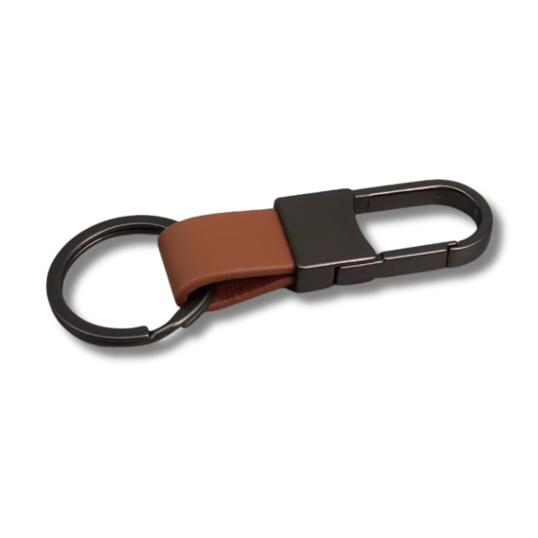 Karabiner Schlüsselbund aus Metall & Kunstleder, Schwarz/Braun, 8.2 cm