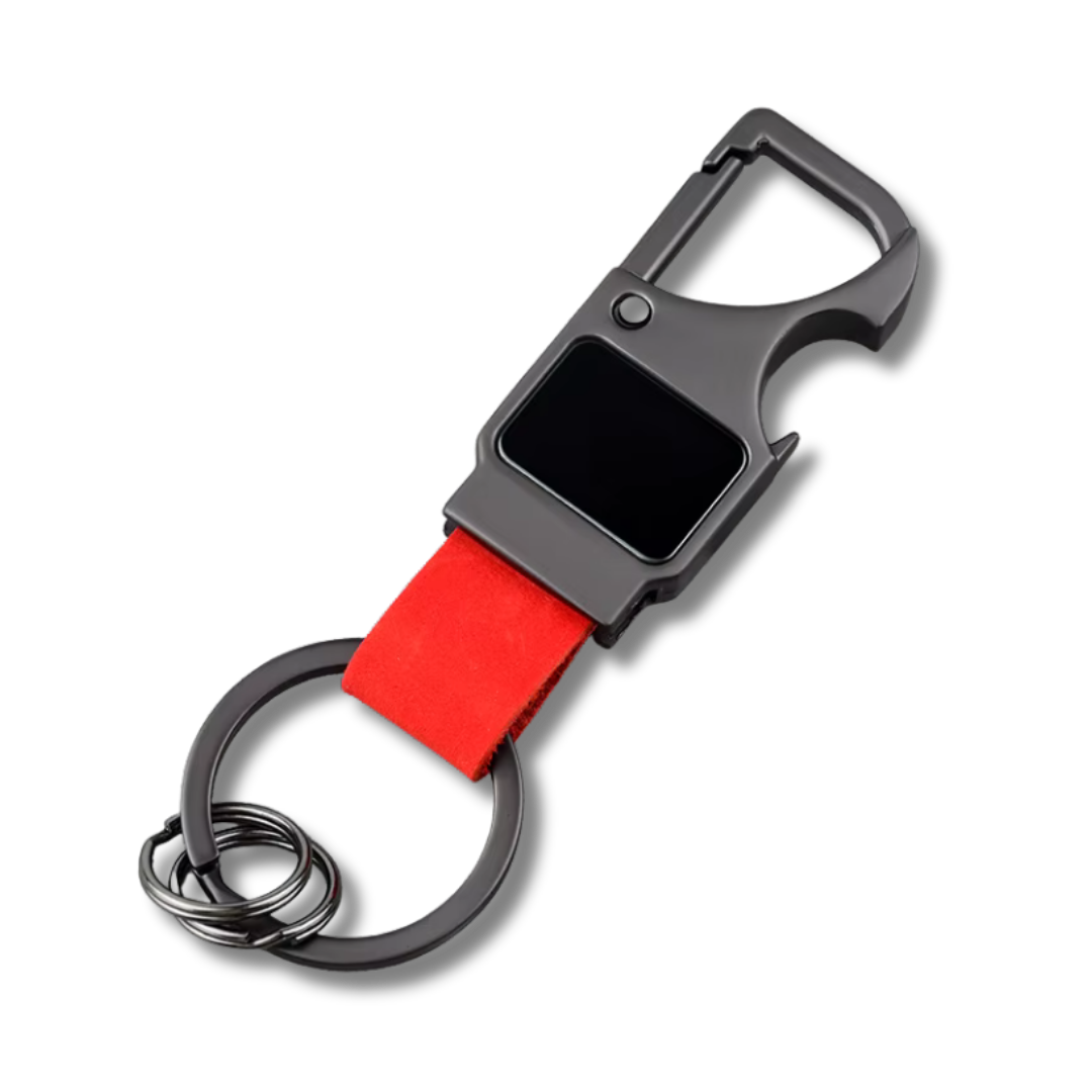 Flaschenöffner Schlüsselanhänger mit Karabiner, Schwarz/Rot, 9.3 cm