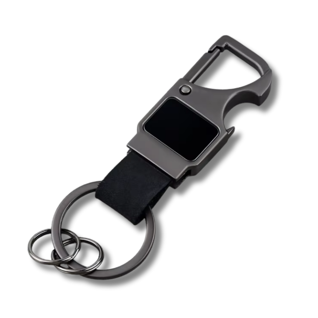 Flaschenöffner Schlüsselanhänger mit Karabiner, Schwarz, 9.3 cm