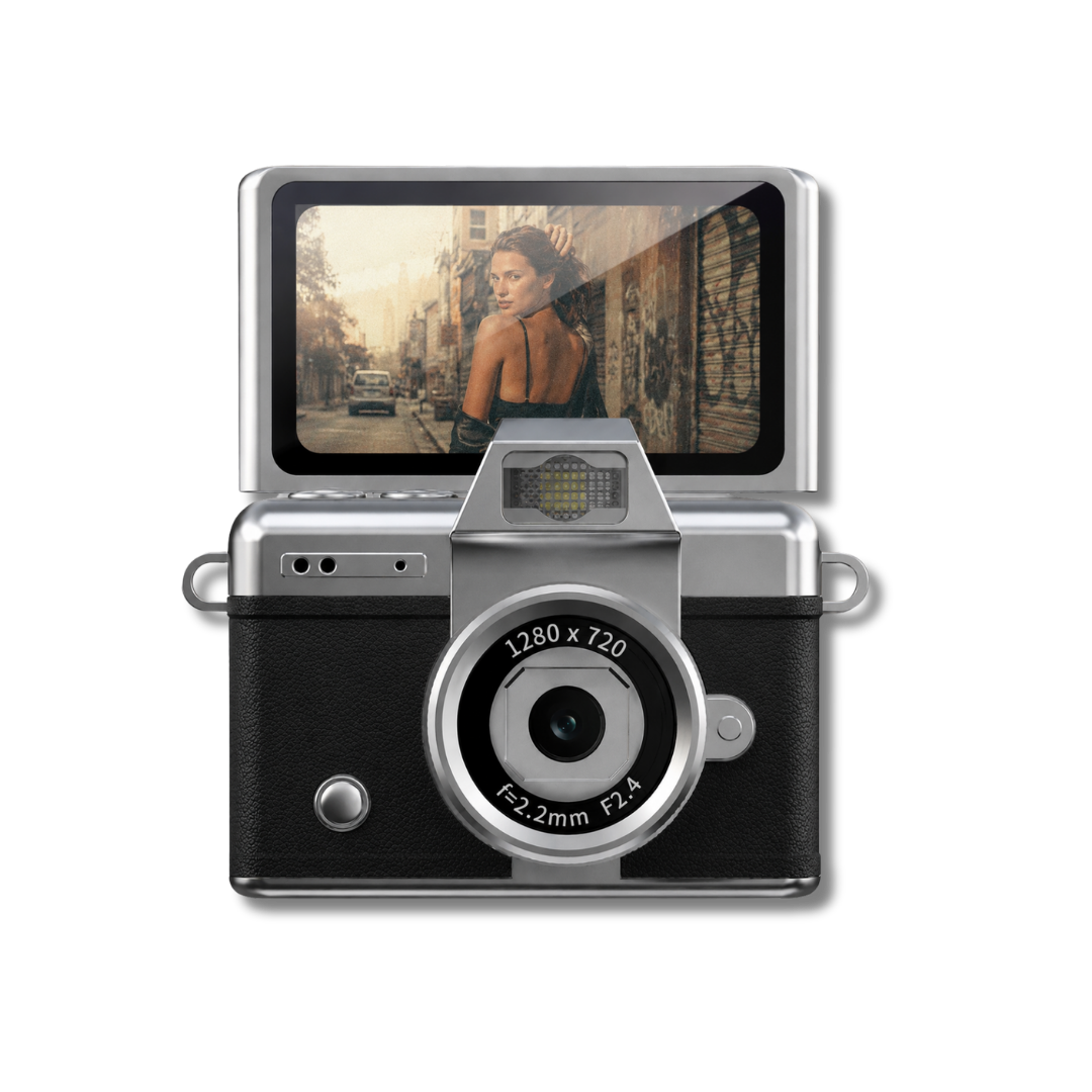 Mini Kamera Classic Flip Edition, Schwarz/Silber