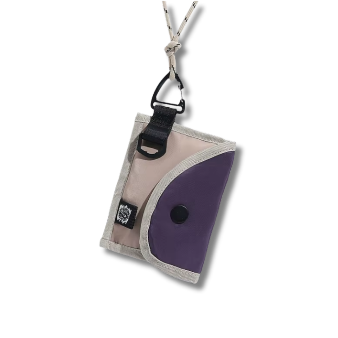 Mini Utility Tasche mit Schlüsselband, Beige/Violett, 17 cm