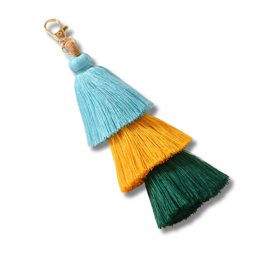 Quasten Schlüsselanhänger, Pfauenblau, 18 cm
