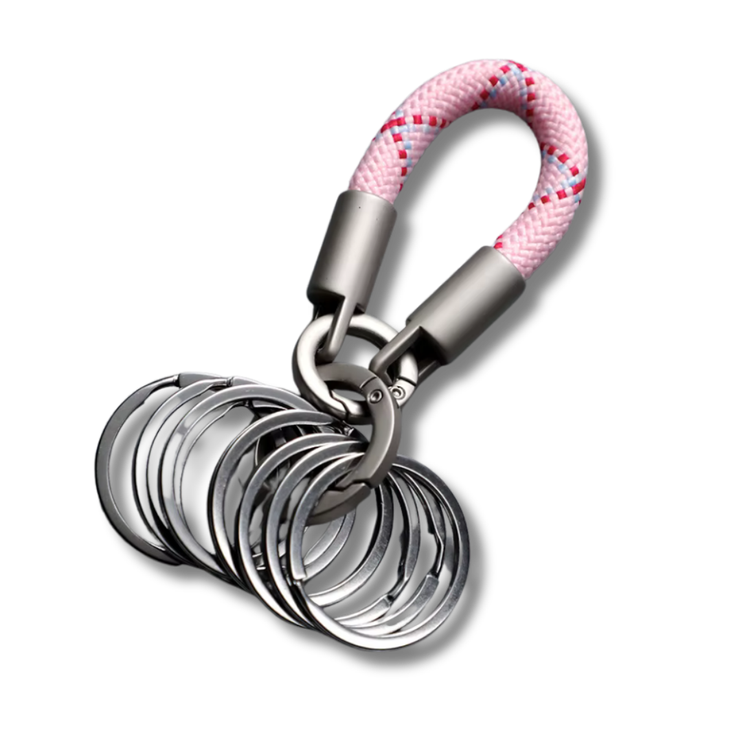 Schlüsselbund mit 8 Schlüsselringen, Weiss/Rosa, Silber