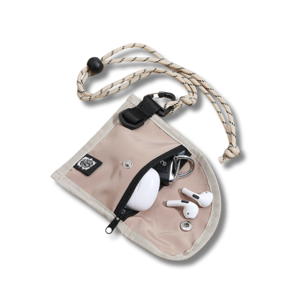 Mini Utility Tasche mit Schlüsselband, Beige/Violett, 17 cm