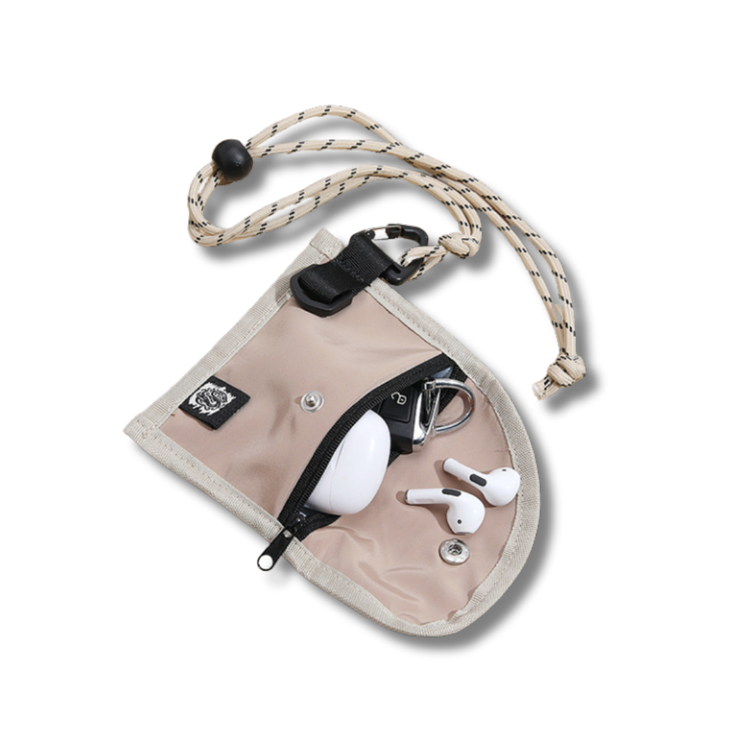 Mini Utility Tasche mit Schlüsselband, Beige/Violett, 17 cm