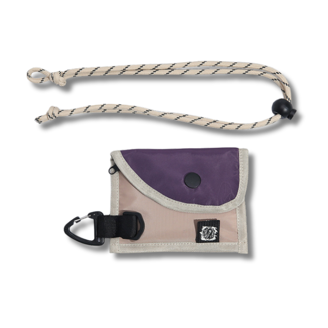 Mini Utility Tasche mit Schlüsselband, Beige/Violett, 17 cm